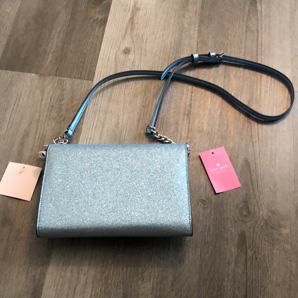 Kate Spade Tinsel Glitter Fabric Flap Crossbody Color Frosty Sky NWT - Picture 8 of 16